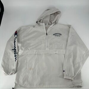 Champion Barstool Sports Anorak Jacket White Windbreaker Hooded Pullover Mens L